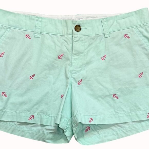 Old Navy Nautical Embroidered Shorts Mint Green Pink Anchor Womens Size 6 Cotton - Picture 3 of 11